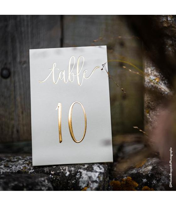 10 marques-tables de 1 à 10 blanc et or