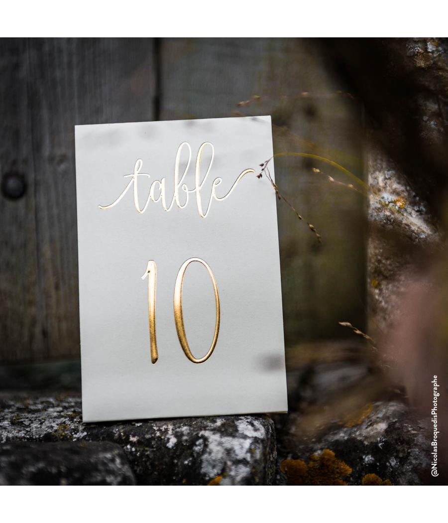10 marques-tables de 1 à 10 blanc et or