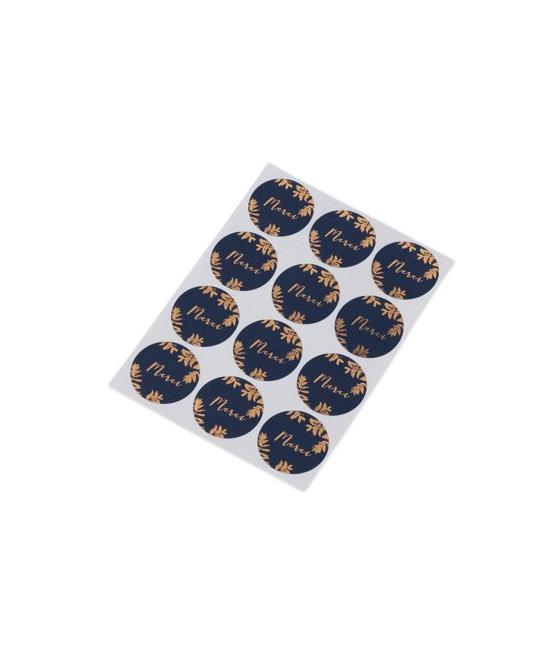 24 Stickers fougères Marine et Cuivre