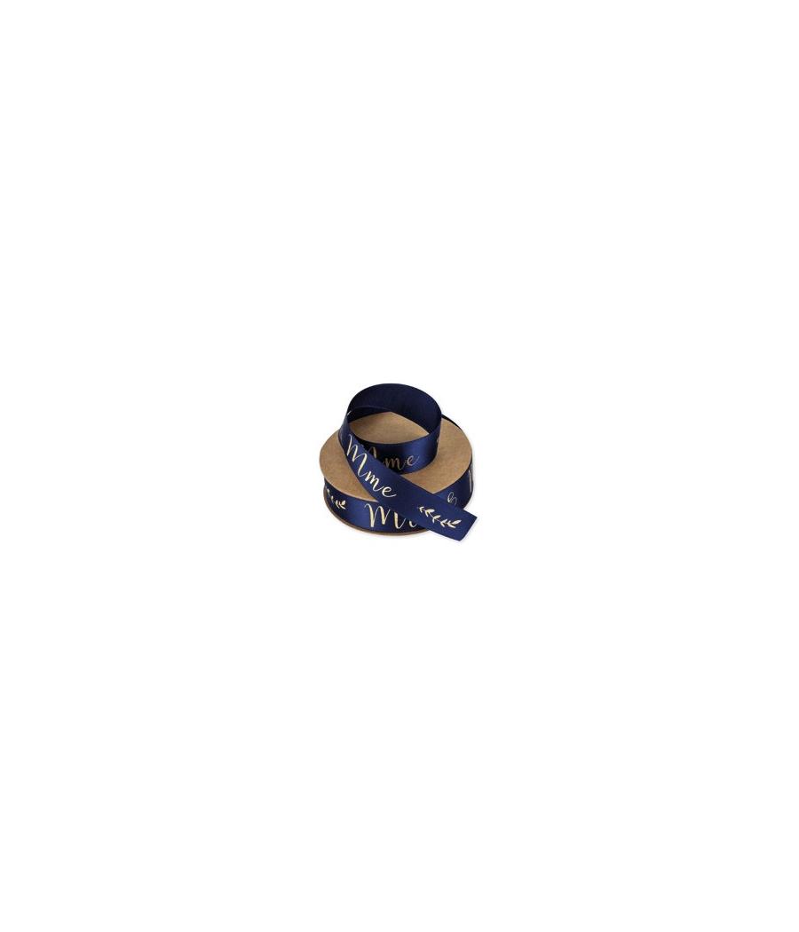 Ruban satin Marine "Mr & Mme"Or