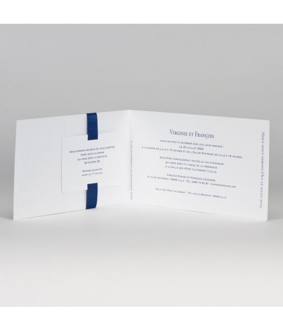 Faire-part blanc avec ruban bleu