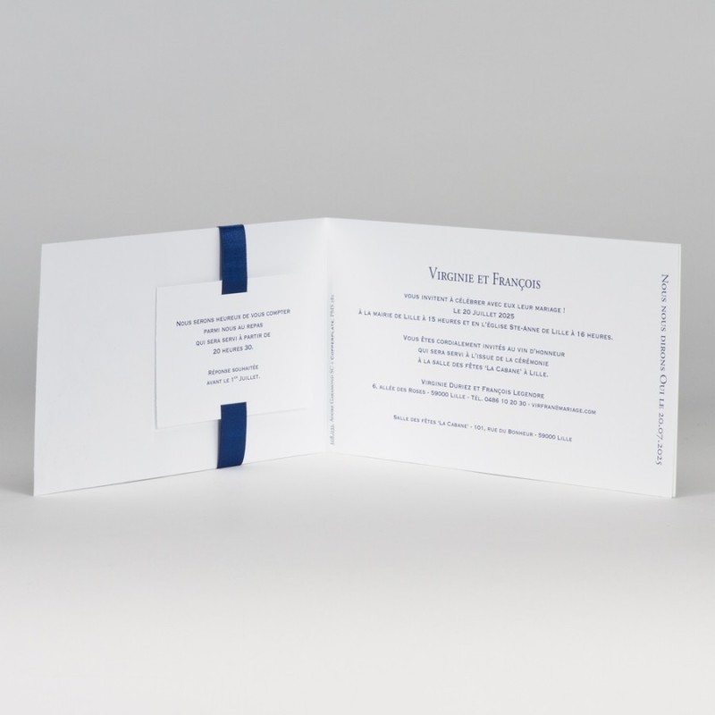 Faire-part blanc avec ruban bleu