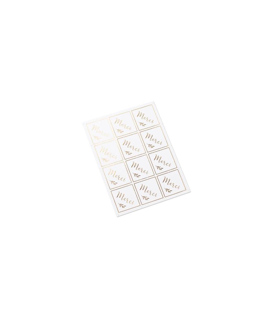 24 Stickers Merci blanc et or