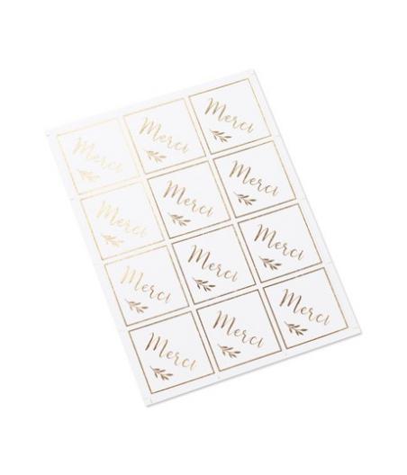 24 Stickers Merci blanc et or