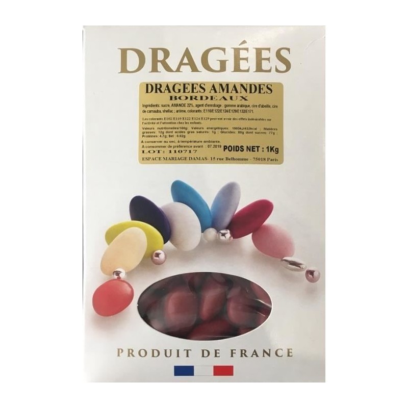 Dragées amandes bordeaux 1 kg