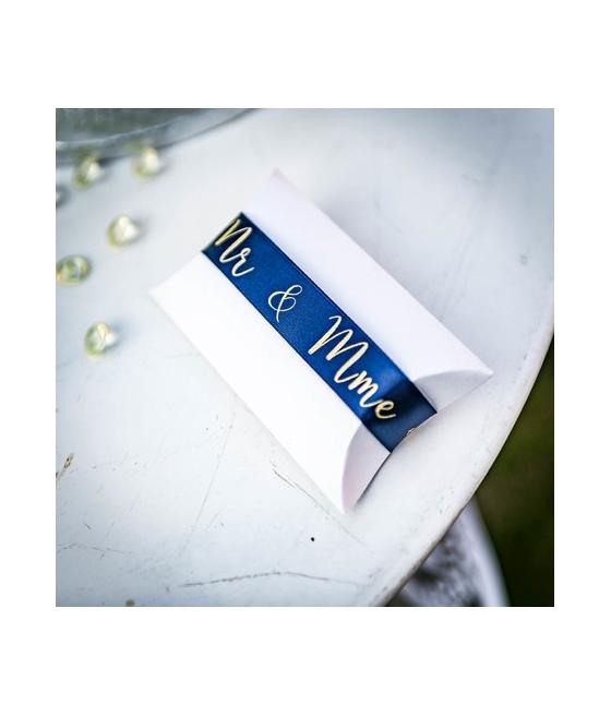 Ruban en satin bleu marine Mr & Mme