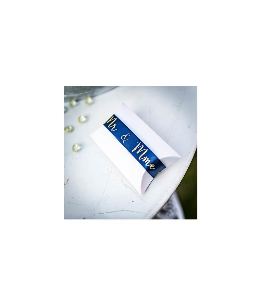 Ruban en satin bleu marine Mr & Mme