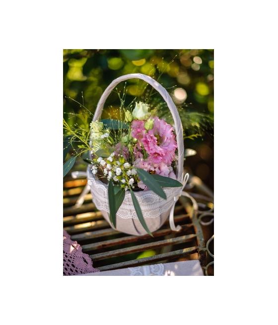 Panier à pétales en lin et dentelle