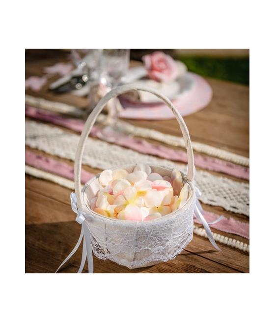 Panier à pétales en lin et dentelle