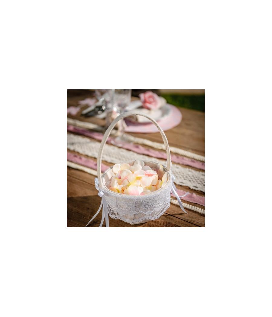 Panier à pétales en lin et dentelle