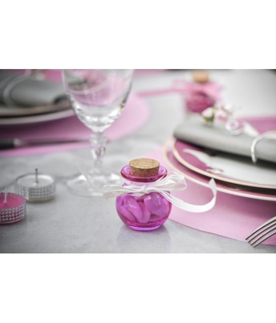 4 pots en verre fuchsia