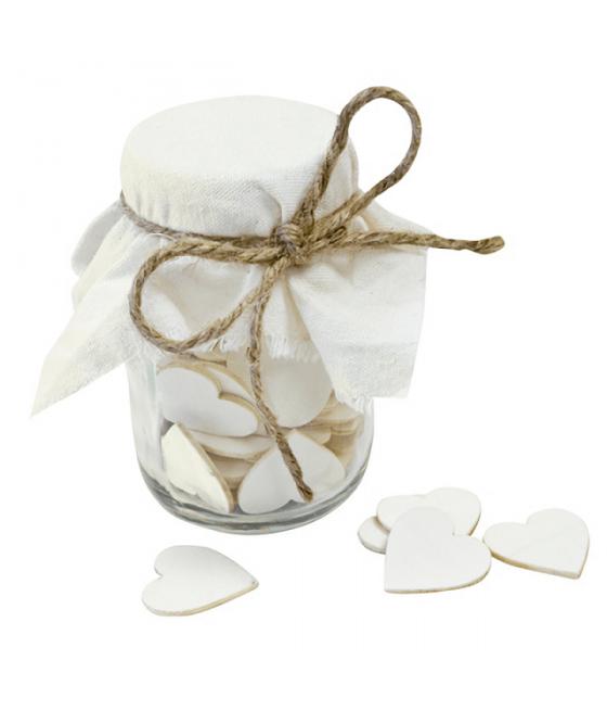 Bocal en verre avec 60 cœurs en bois