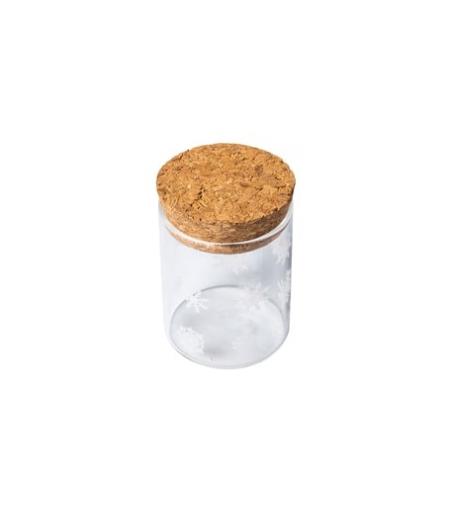 fiole verre flocons blancs bouchon