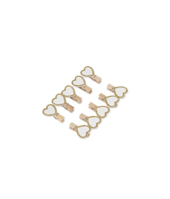 pinces coeur bois blanc paillettes or