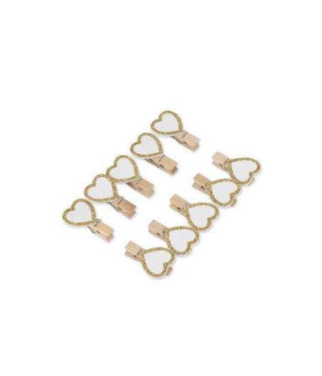 pinces coeur bois blanc paillettes or