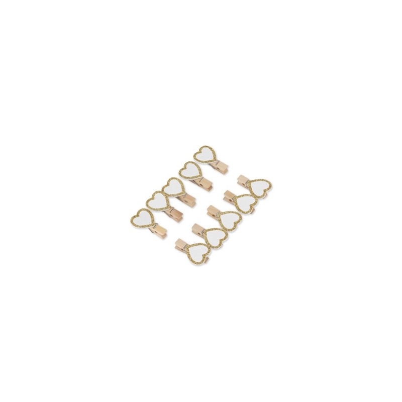pinces coeur bois blanc paillettes or