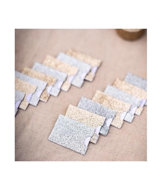 10 pochettes paillettes champagne et cartonnette blanche