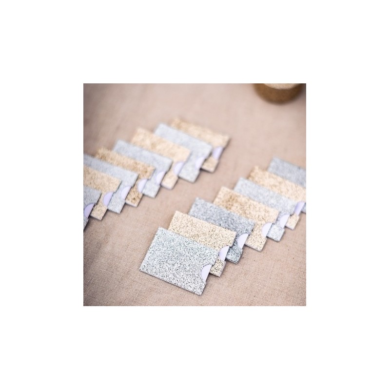 10 pochettes paillettes champagne et cartonnette blanche