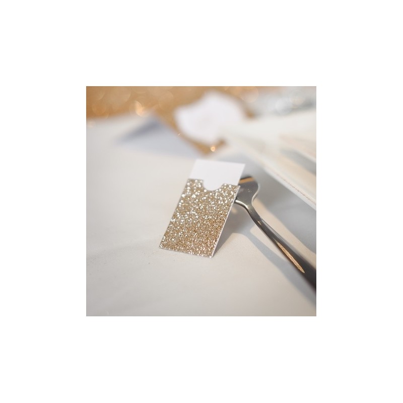 10 pochettes paillettes champagne et cartonnette blanche