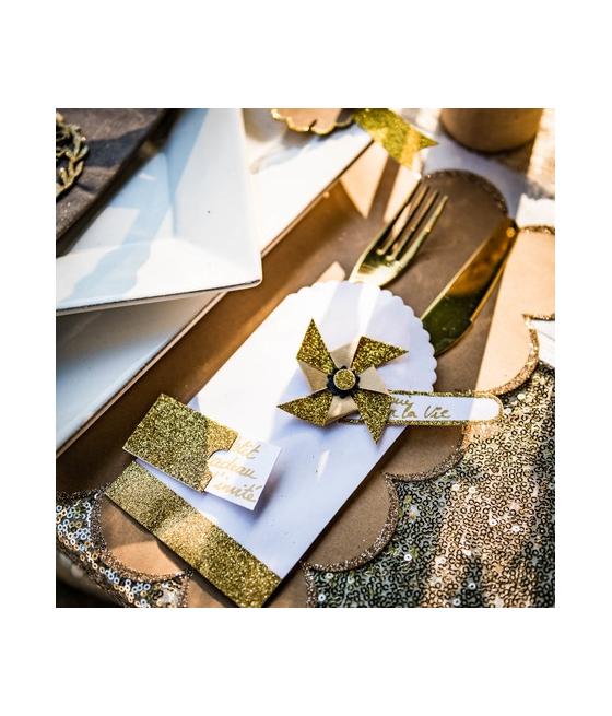 pochettes paillettes or et cartonnette blanche