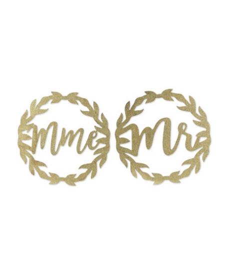 couronnes Mme et Mr bois paillettes or