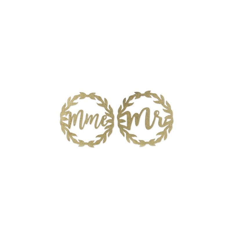 couronnes Mme et Mr bois paillettes or