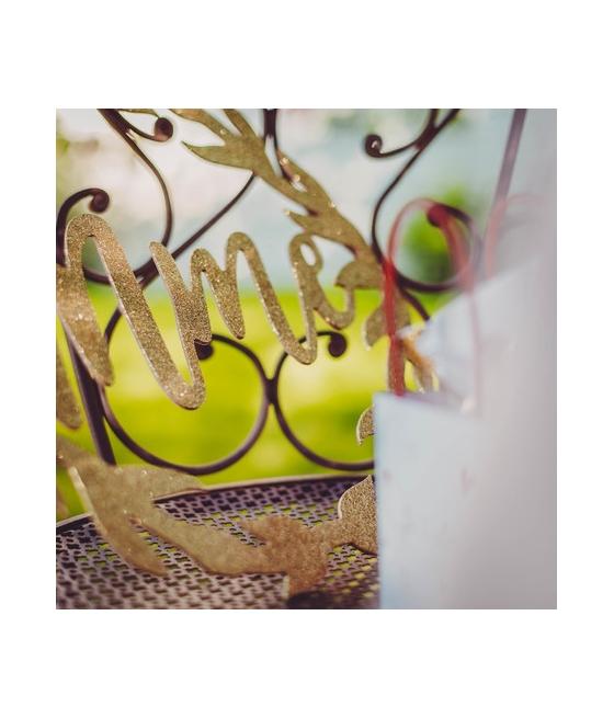 couronnes Mme et Mr bois paillettes or