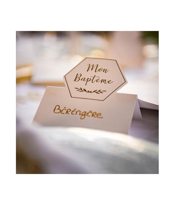 marque-places baptême papier texture embosse or