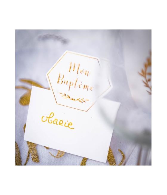 marque-places baptême papier texture embosse or