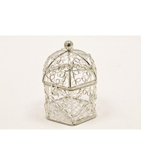 Mini cage oiseaux en metal- Argente 