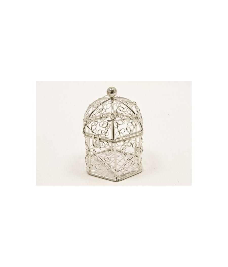Mini cage oiseaux en metal- Argente 