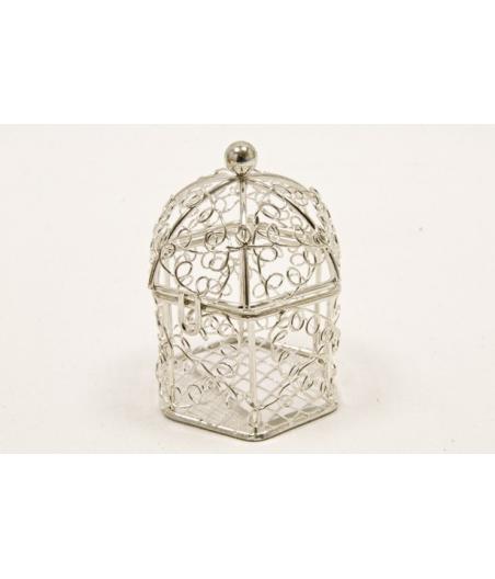 Mini cage oiseaux en metal- Argente 