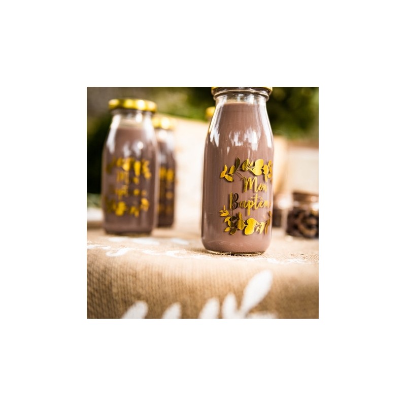 Bouteille Candy bar baptême verre floque or