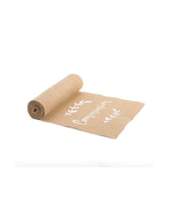 Chemin de table communion jute floquee blanc