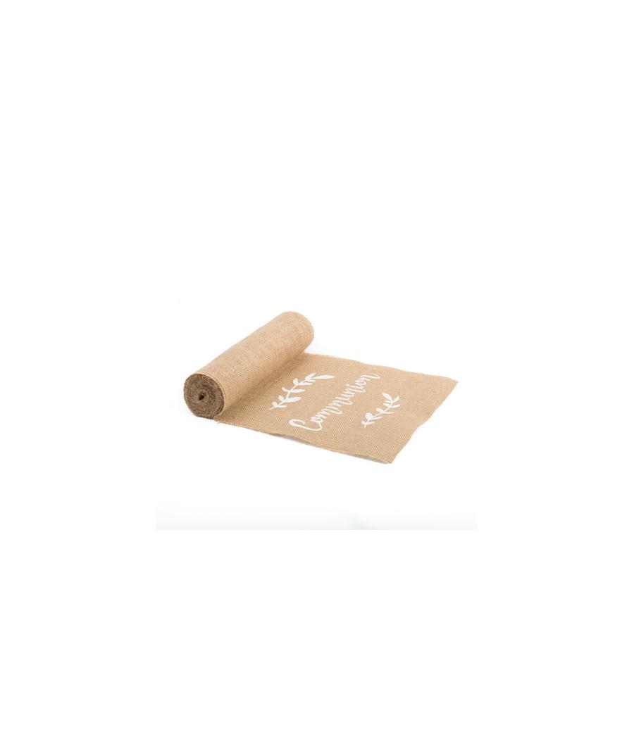 Chemin de table communion jute floquee blanc
