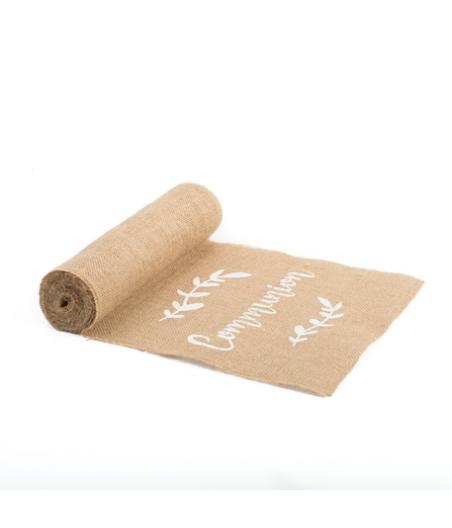 Chemin de table communion jute floquee blanc