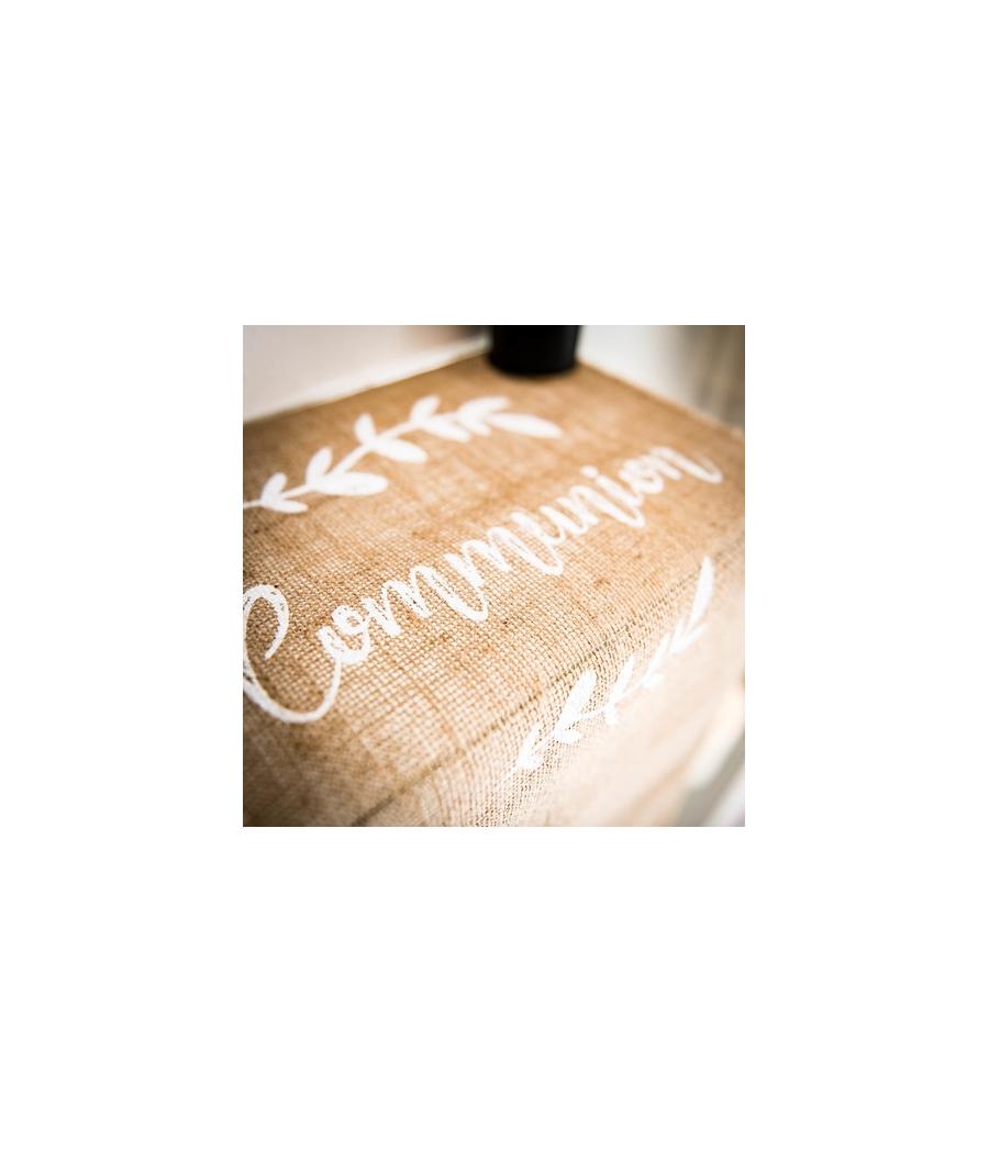 Chemin de table communion jute floquee blanc
