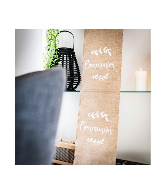 Chemin de table communion jute floquee blanc