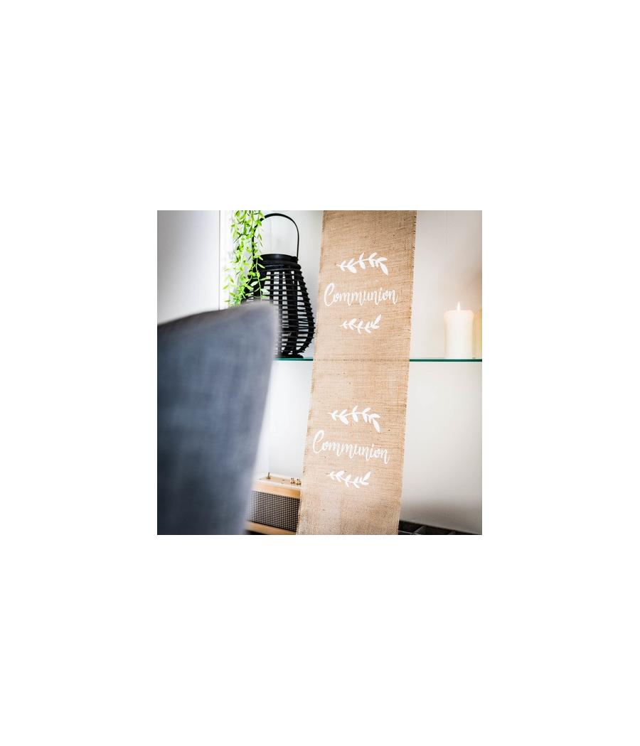 Chemin de table communion jute floquee blanc