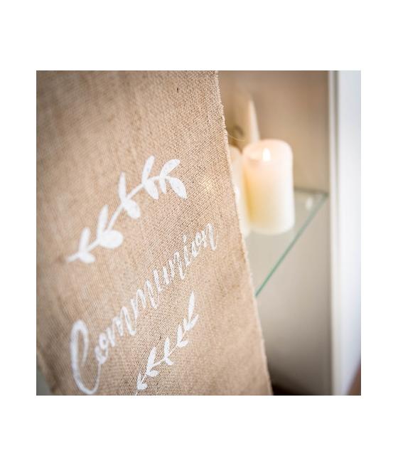 Chemin de table communion jute floquee blanc