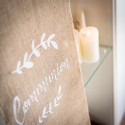 Chemin de table communion jute floquee blanc