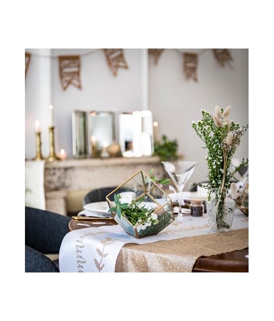 Chemin de table communion Lin floqué champagne