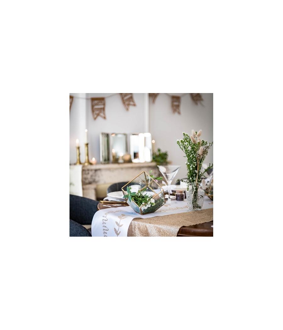 Chemin de table communion Lin floqué champagne
