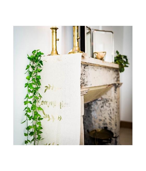 Chemin de table communion Lin floqué champagne