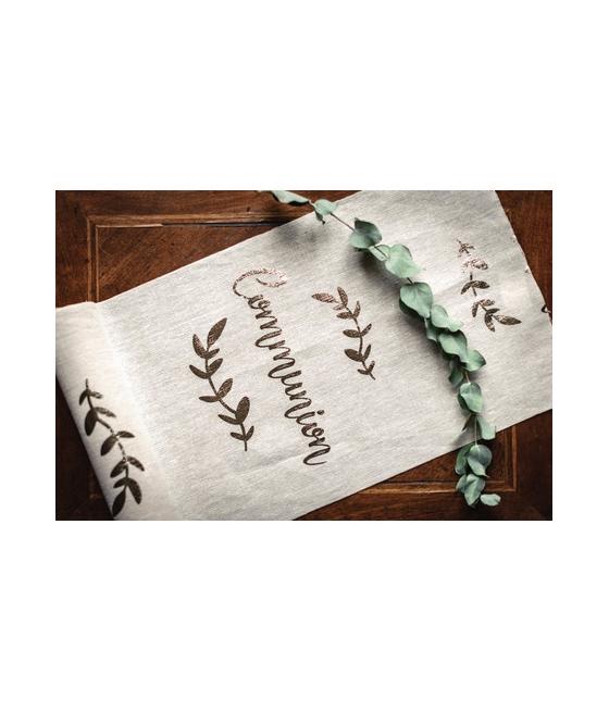 Chemin de table communion Lin floqué champagne