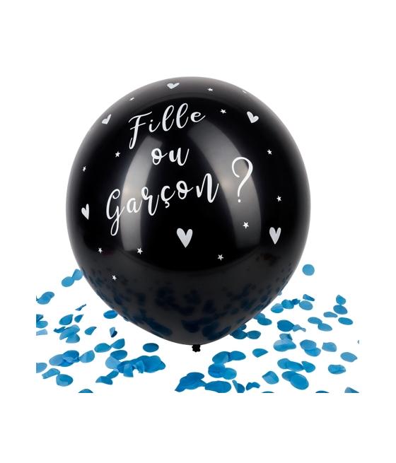 Ballon Géant noir fille ou Garçon Confettis bleus 60 cm