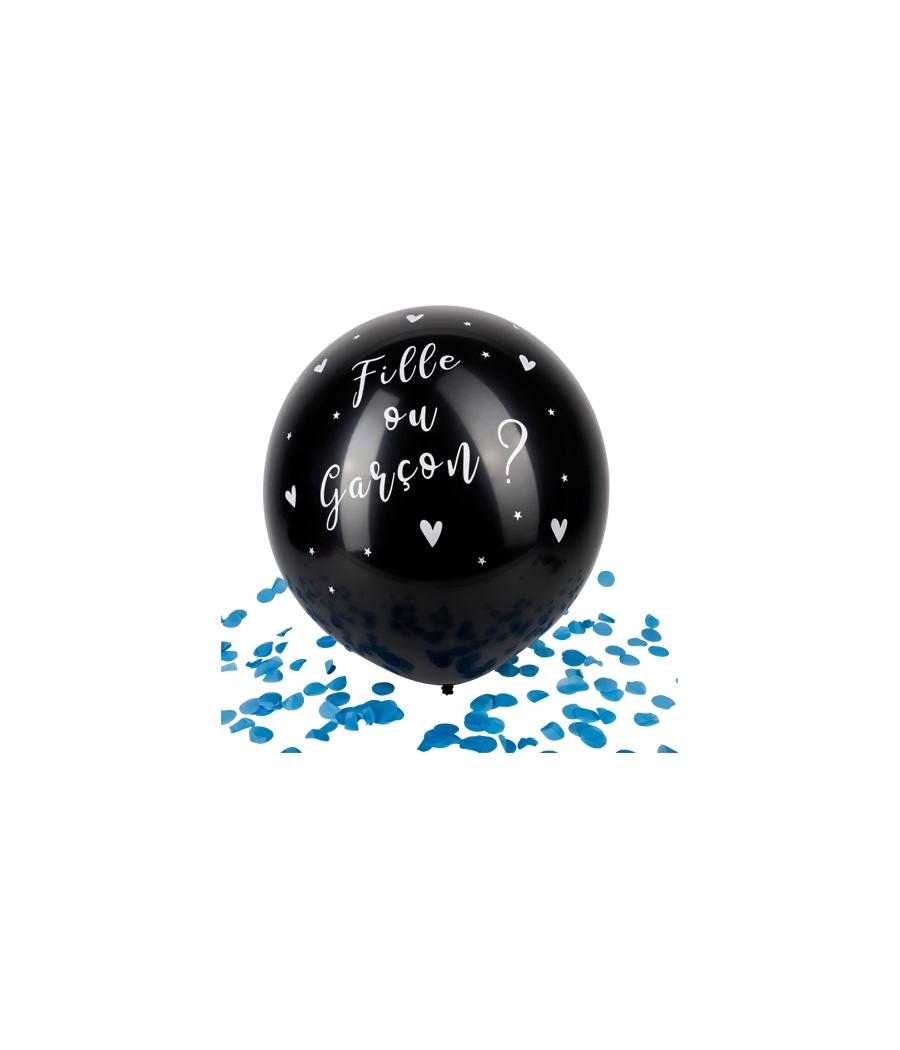 Ballon Géant noir fille ou Garçon Confettis bleus 60 cm