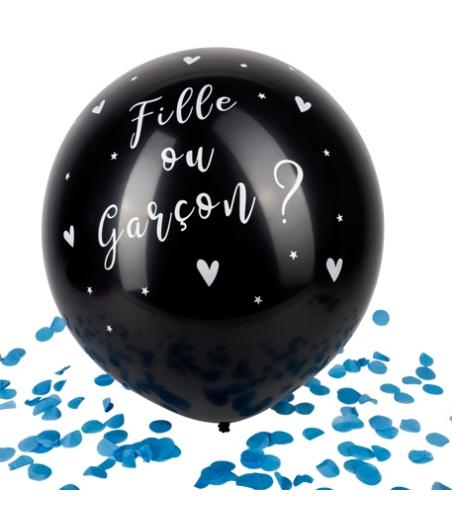 Ballon Géant noir fille ou Garçon Confettis bleus 60 cm
