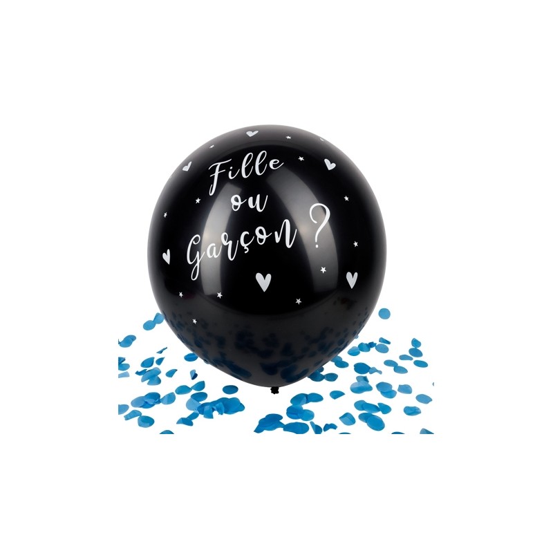 Ballon Géant noir fille ou Garçon Confettis bleus 60 cm