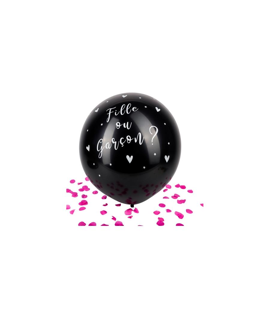 Ballon Géant noir fille ou Garçon Confettis roses 60 cm